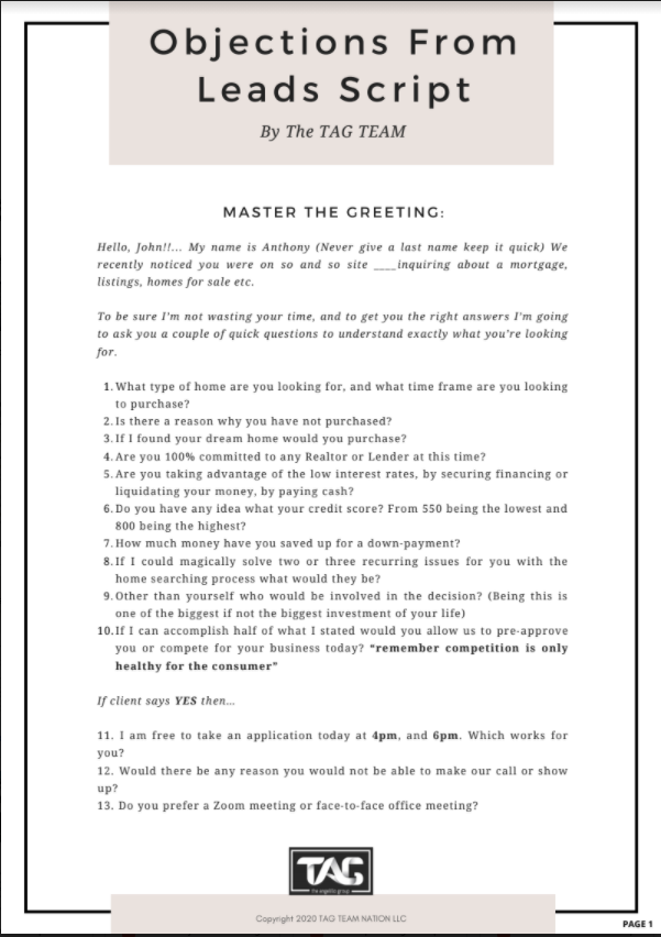 3-Pack: Steps to Close + Objections from Leads Script + TEXT Scripts
