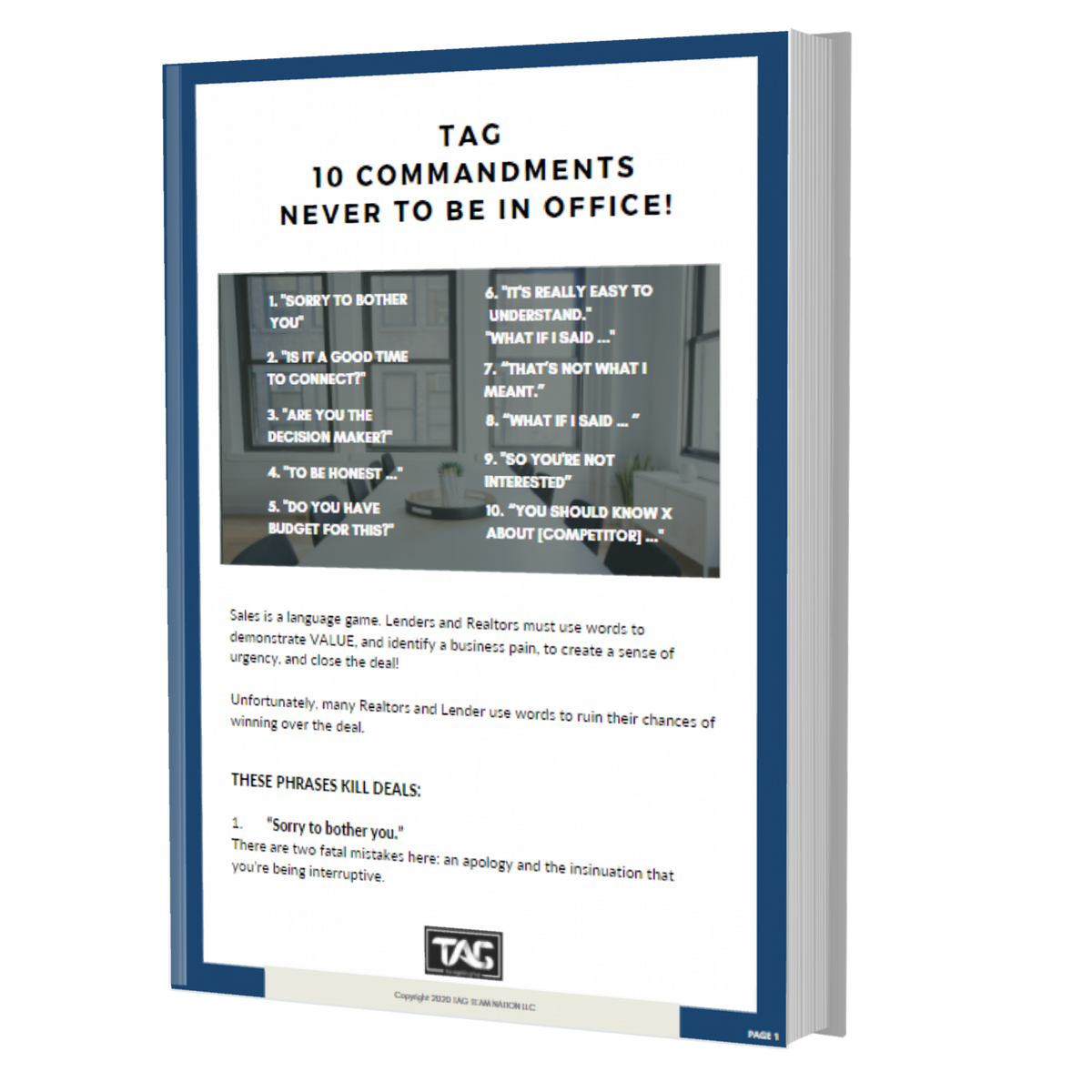 TAG 10 COMMANDMENTS NEVER TO BE IN OFFICE!