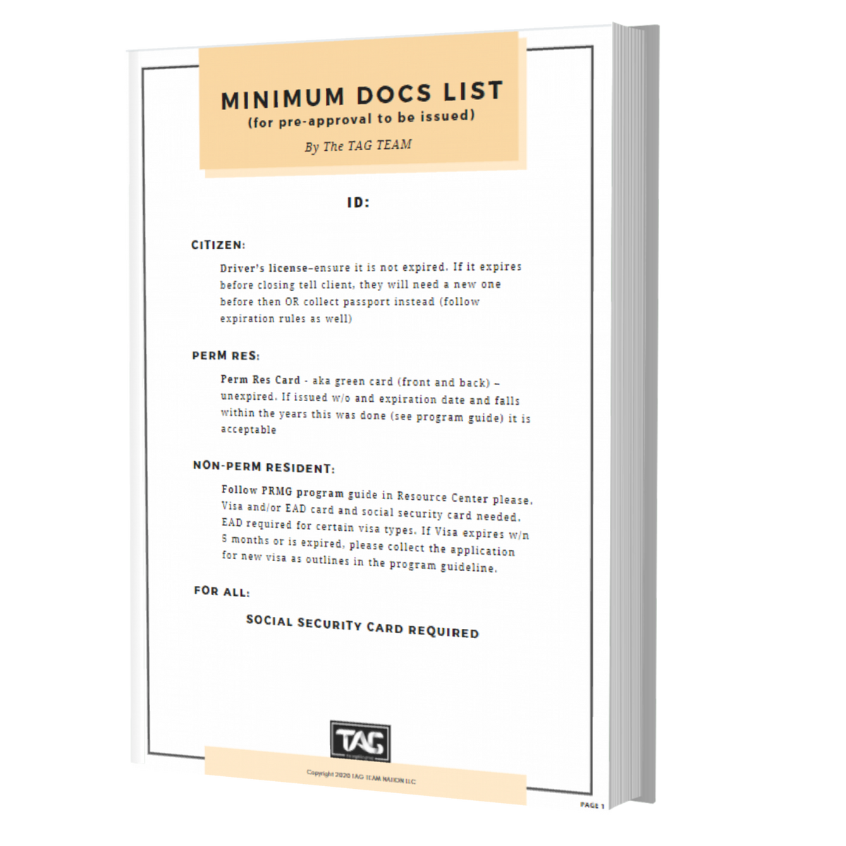 MINIMUM DOCS LIST (for pre-approval to be issued)