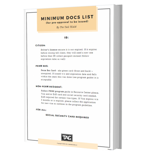 MINIMUM DOCS LIST (for pre-approval to be issued)